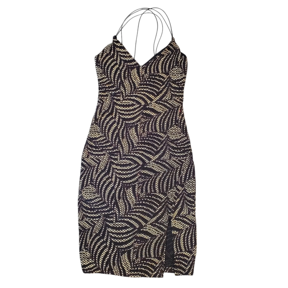 Chocolate USA Womens Glitter Metallic Mesh Spaghetti Straps Dress Size Medium